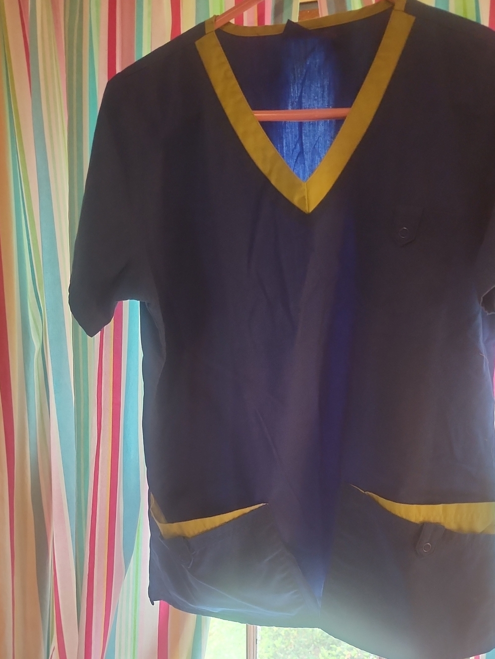 Womns Royal Blue V-Neck  Scrub Top with Lime Green Trim